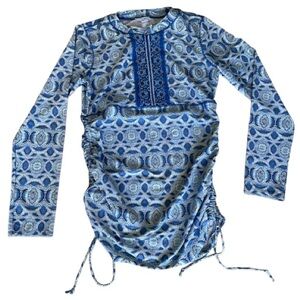 Cabana Life Blue and White Patterned Roadmap Rash Guard